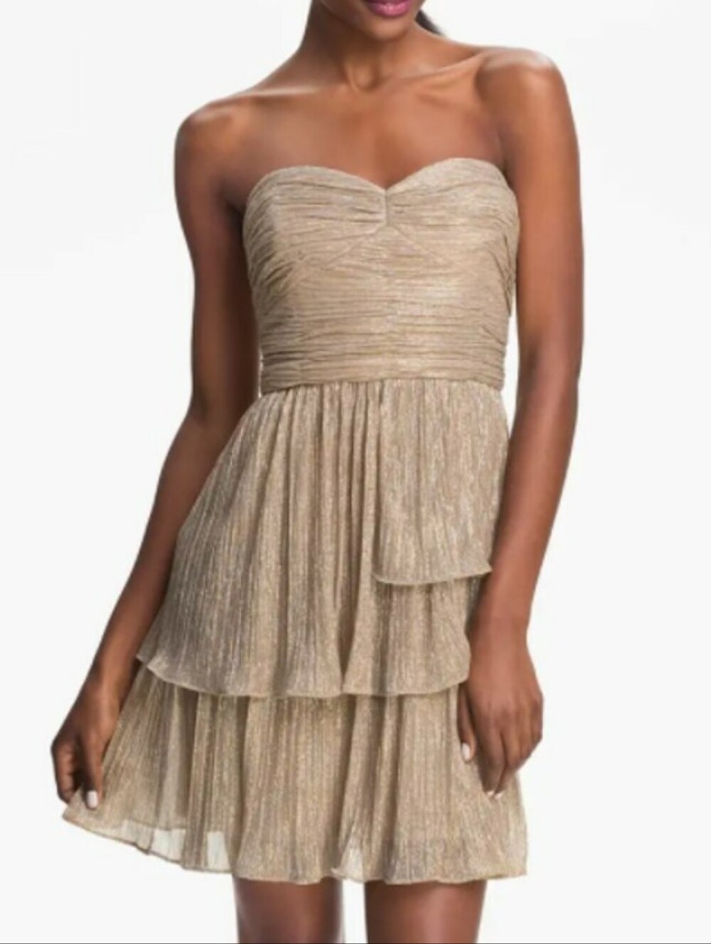 Max And Cleo Metallic Silver/gold Tiered Holiday Formal Dress Size 2 Like New